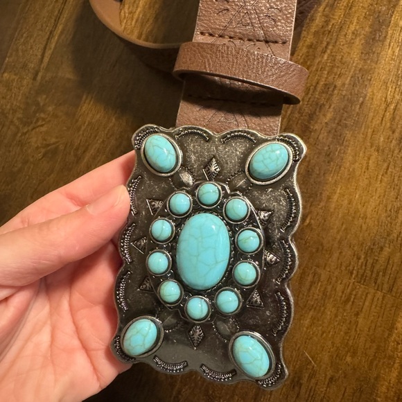 SHEIN Brown Belt with Turquoise Accents - Picture 2 of 3